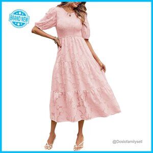 Puff Sleeve Smocked Floral Midi Dress Elegant Tiered A-Line Summer Chic